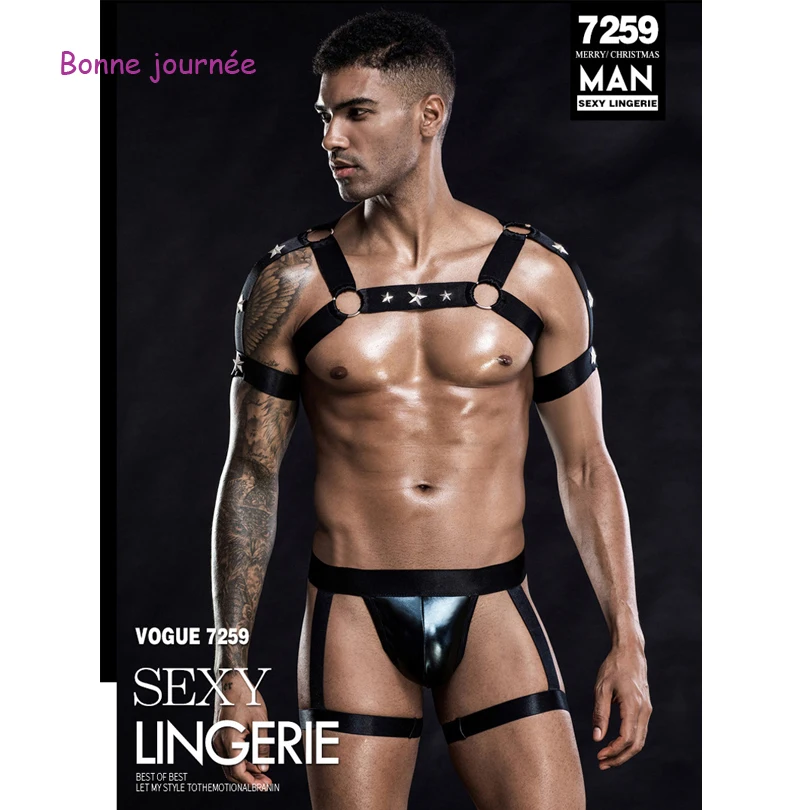 Сексуальный мужской БДСМ взрослый черный костюм для косплея нижнее белье из