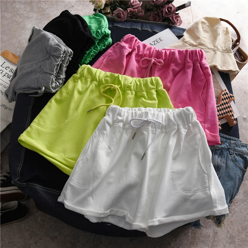 

Women Drawstring Sweatshorts High Waist Simple Pure Cotton Terry Pant Ultra Soft Loose Casual Home Bottoms For Girls