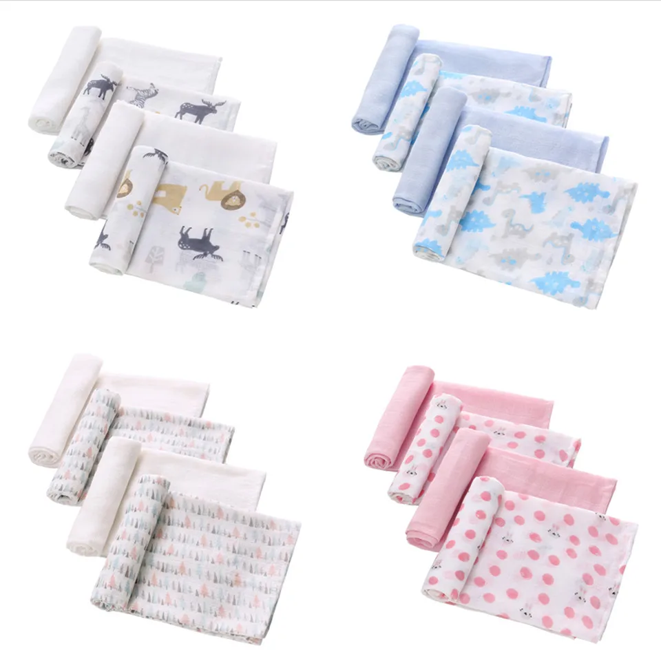 

4pcs Muslin Baby Blankets Bamboo Soft Cotton Diapers Newborns Receiving Blanket Swaddle Wrap Infant Burp Cloth Bath Towel Scarf
