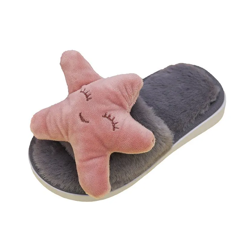 

Winter New Stars Slippers Flip Flop Child High Quality Blacks Slides Cotton Indoor Shoes Girl Warm Fluffy House Slipper Kid