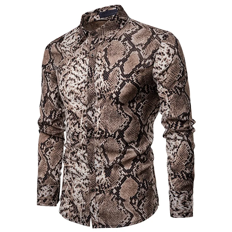 

Fashion Snake Pattern Print Shirt Men Chemise Homme 2020 Brand Nightclub Party Prom Shirt Mens Slim Fit Long Sleeve Dress Shirts
