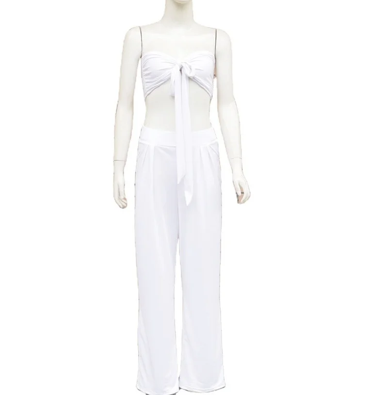 

Donsignet Summer Fashion New Sexy Solid Sleeveless Strapless Tops Long Pants Women's Suits Two-piece Suit