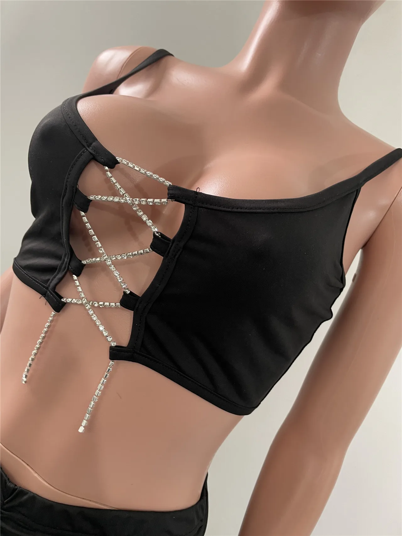 

Fitness Summer Two Piece Sets Sexy Strapless Lace Up Hollow Out Tank Tops Leggings Stacked Pant Suit Outfit Activewear Tracksuit
