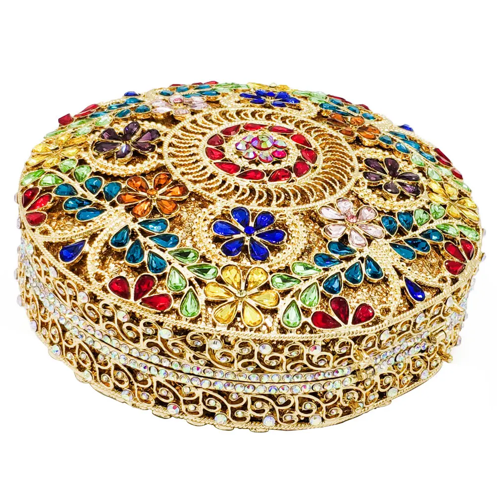 Женский вечерний клатч-минодьер с двойными цветами и разноцветными кристаллами |