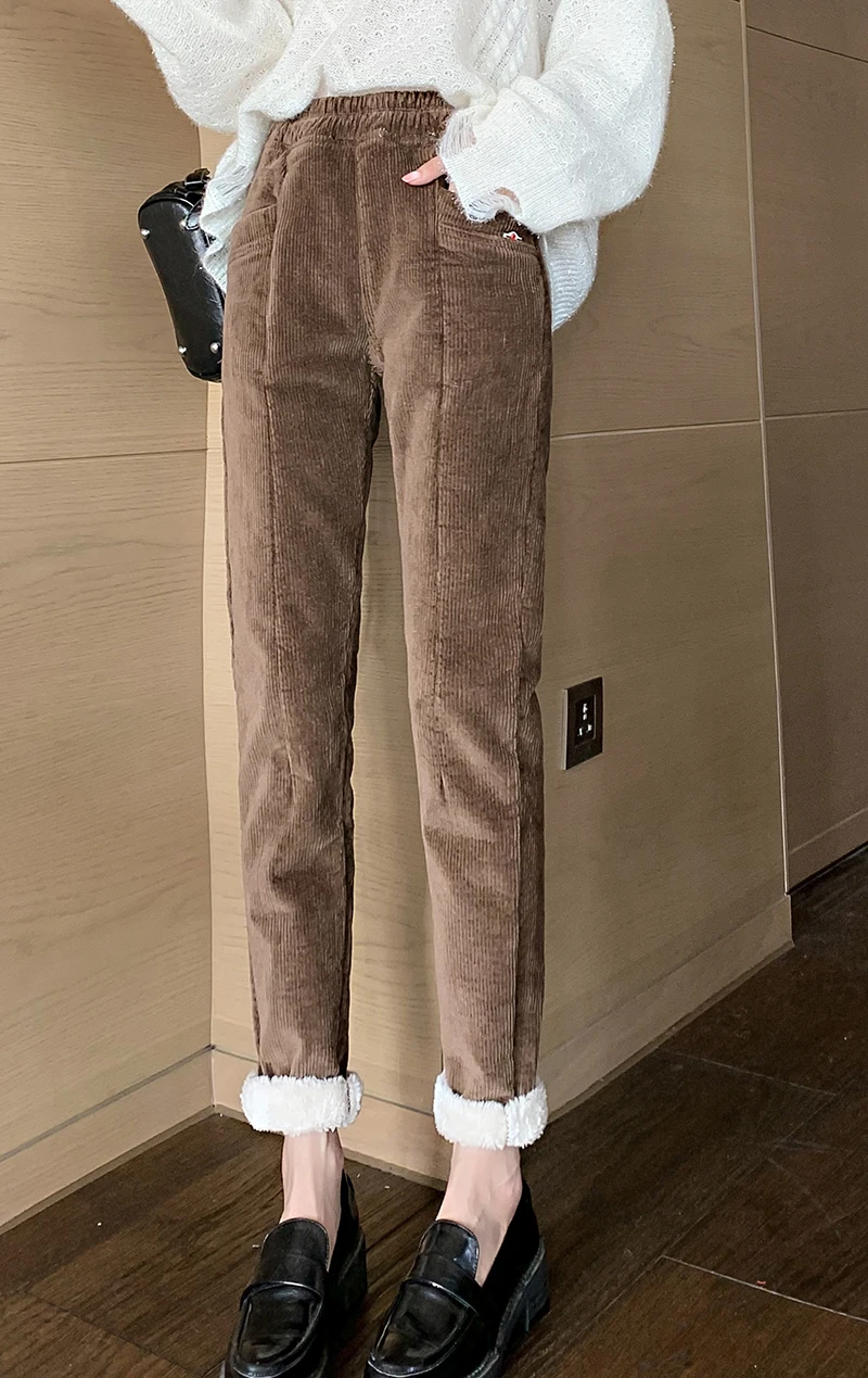 Winter Warm Harem Pants Women New Corduroy Casual High Waist Female Trousers Fleece Pantalones Thick Loose Woman Pants