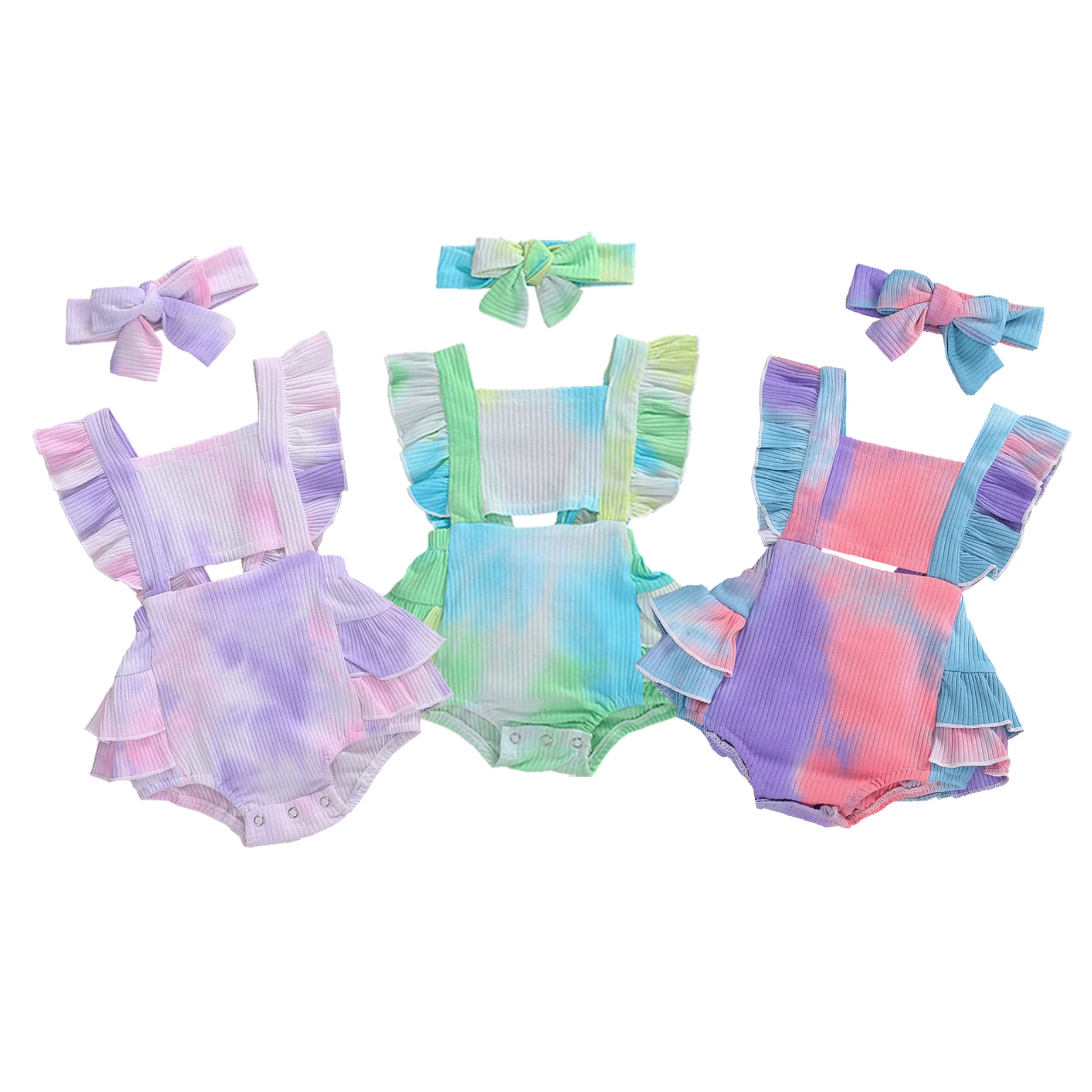 

Детские резинки для девочек от 0 до 24 месяцев; Милые комбинезоны с оборками и короткими рукавами; Повязка на голову; 3 цвета