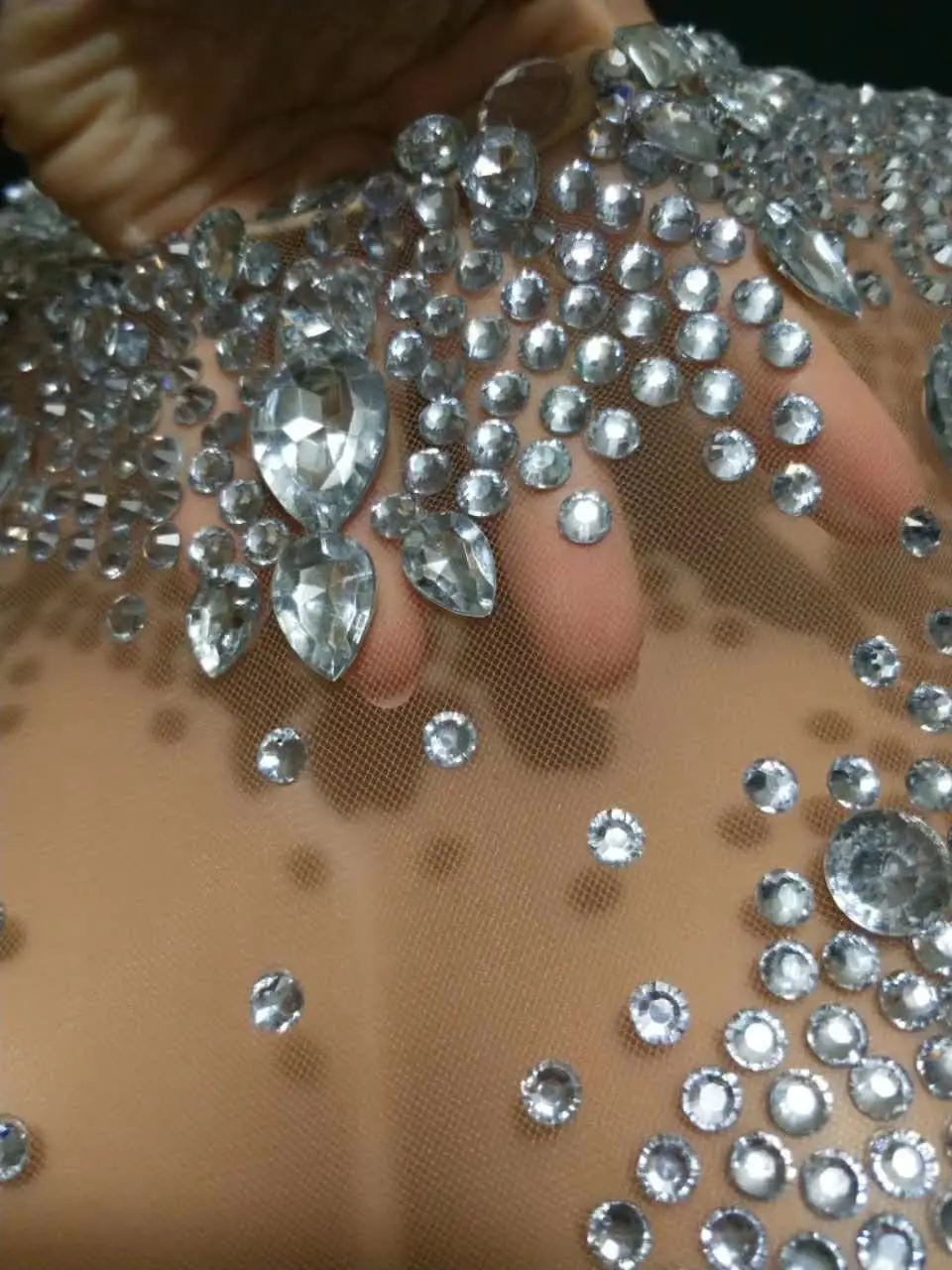 

Women Shiny Dress Rhinestone Net Yarn High Quality Custom Stretch Maxi Dress Birthday Celebrate Party Stage Show Fashion Costume