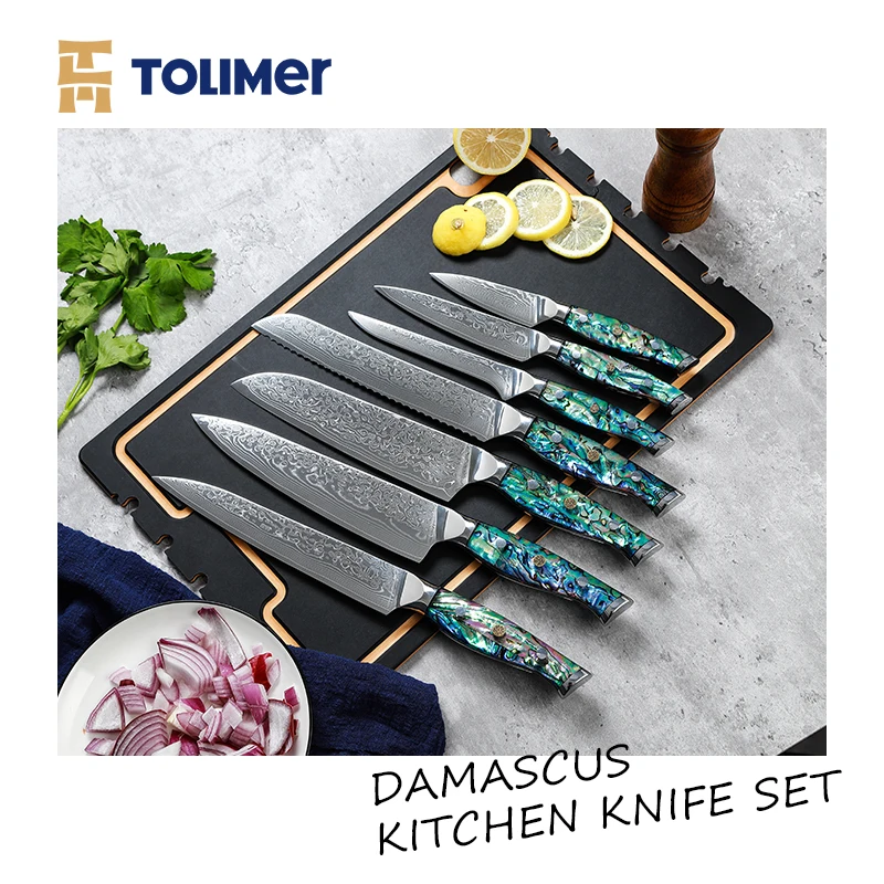 Набор кухонных ножей TOLIMER из дамасской смолы японские универсальные инструменты