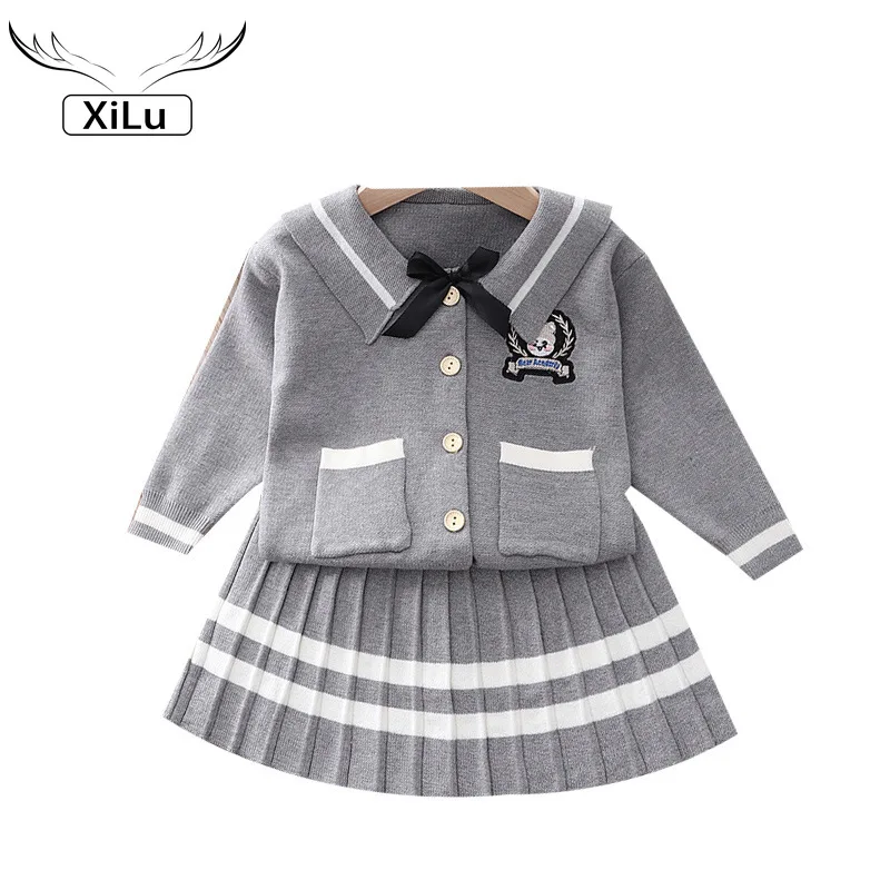 

Корейский Кардиган для девочек с вышивкой Jk с длинными рукавами плиссированная юбка костюм из двух частей Рождественский наряд одежда для ...