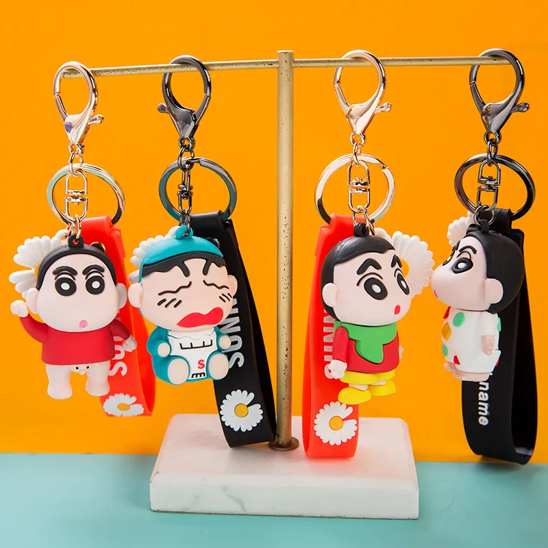 

Chain for Pants Cartoon Keychain Bags Silicone Man Key Chain Women Key Holder Crayon Shin-chan Keyring Key Ring Pendant 2020