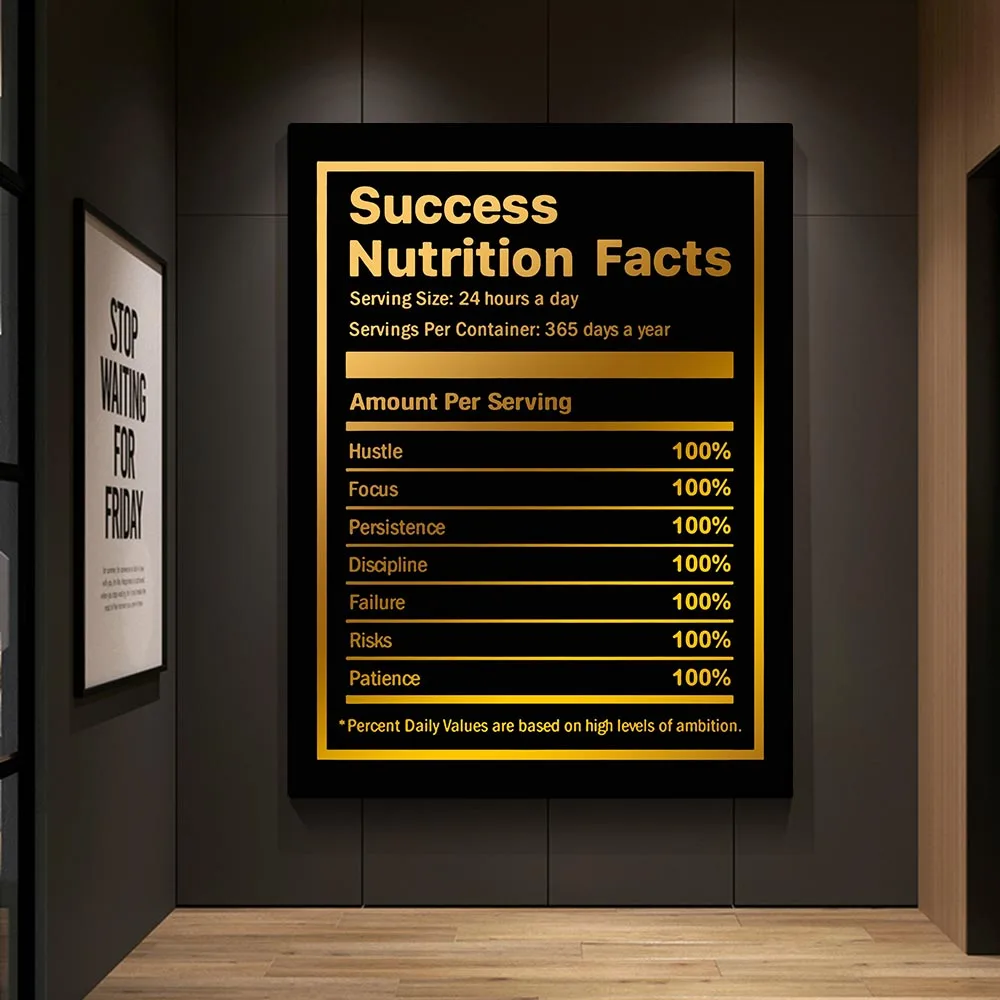 

Motivational Posters Success Nutrition Facts Canvas Painting Golden Inspirational Quotes Modern Home Office Wall Hanging Picture
