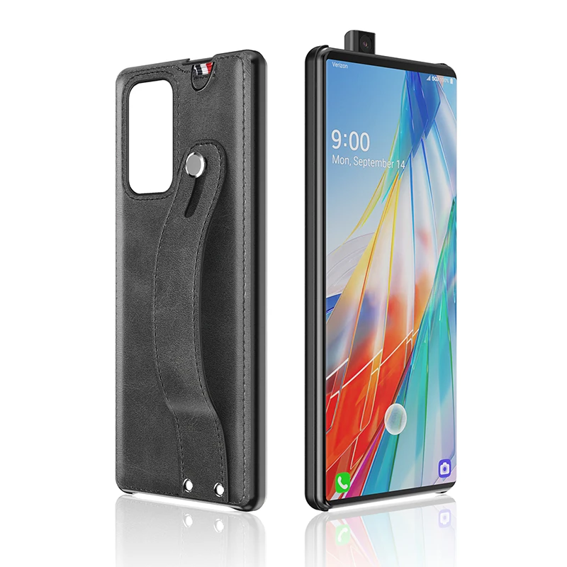 hand band case for lg wing wrist strap phone holder stand luxury coque pu leather back cover fundas for lg wing accessories free global shipping