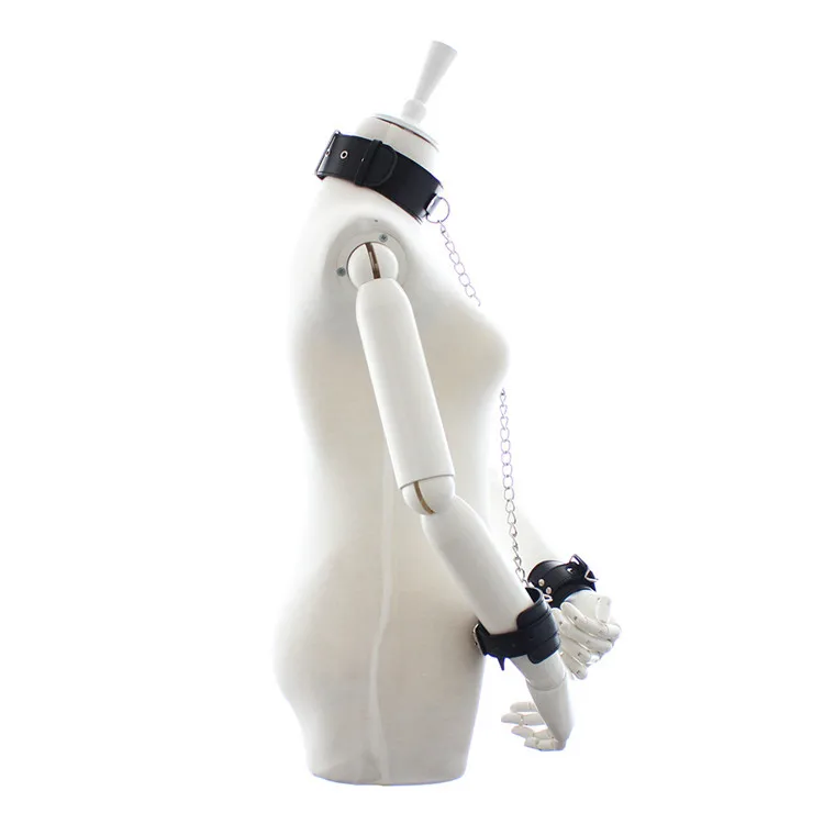 

Bondage Restraints PU Leather Metal Handcuffs with Neck Collar Fetish Bondage Adult Sexy Toys for Woman Erotic Lingerie