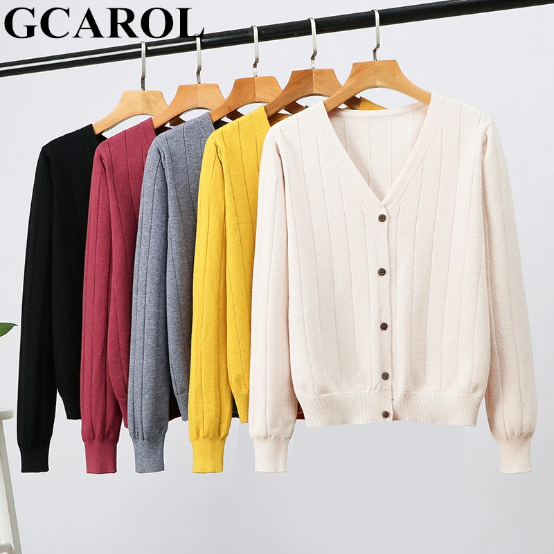 GCAROL Новый женский кардиган с v образным вырезом однобортный короткий свитер в