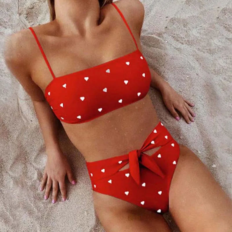 

Women Polka Dot Love Printing Set Push-Up Padded Bra Beach Bikini Set Swimsuit Swimwear Bikini 2021 Mujer Maillot De Bain Femme
