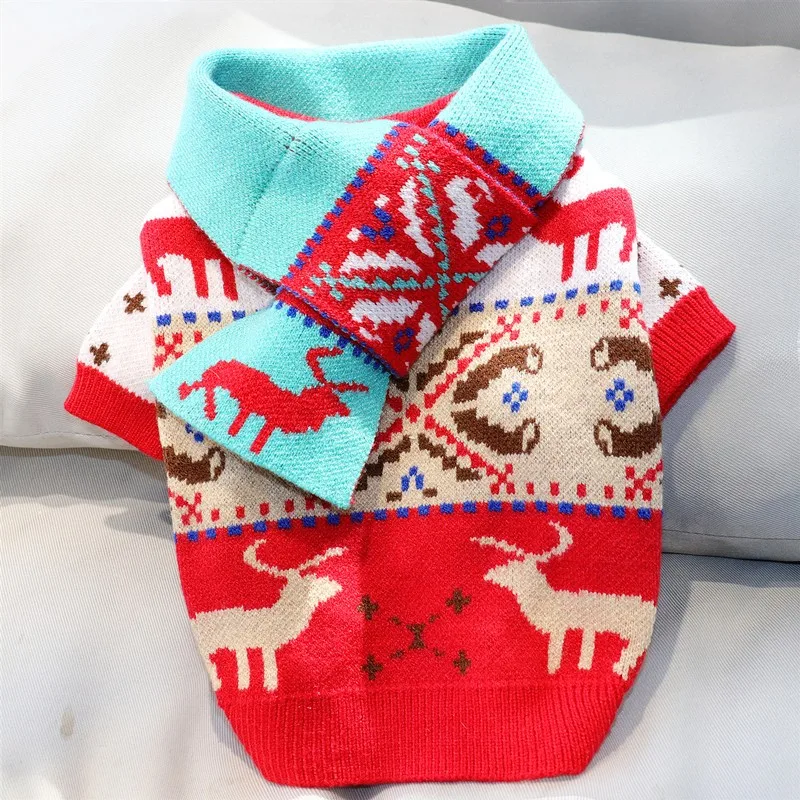 

Christmas Elk Warm Dog Clothes Winter Dog Sweater Send Scarf Cute Sweatshirt Hoodie For Small Dogs Yorkshire Chihuahua Outdoor