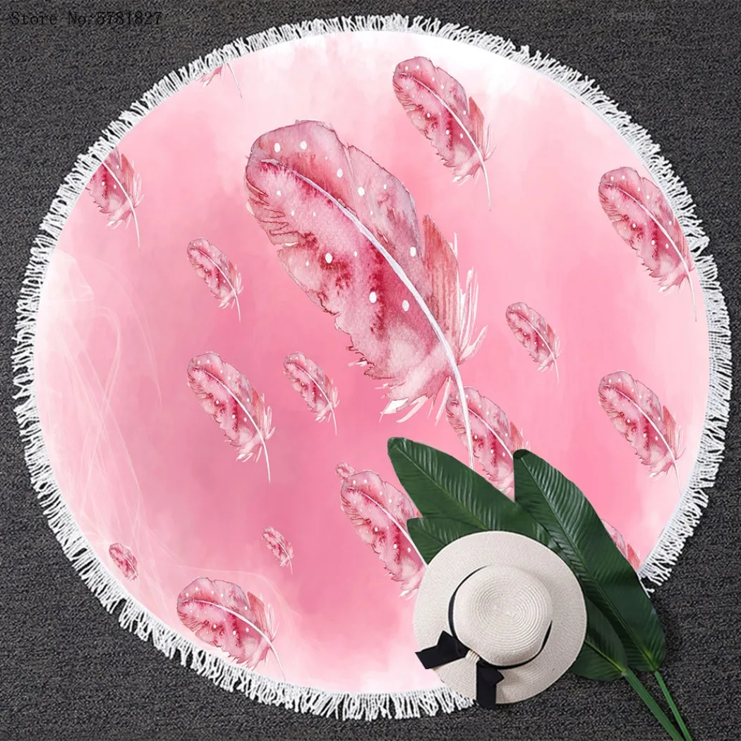 

Bohemia Feather Round Tassels Beach Towel Summer Spring Dreamcatcher Blanket Yoga Matt Swim Cover Cloth Home Round Beach Towel