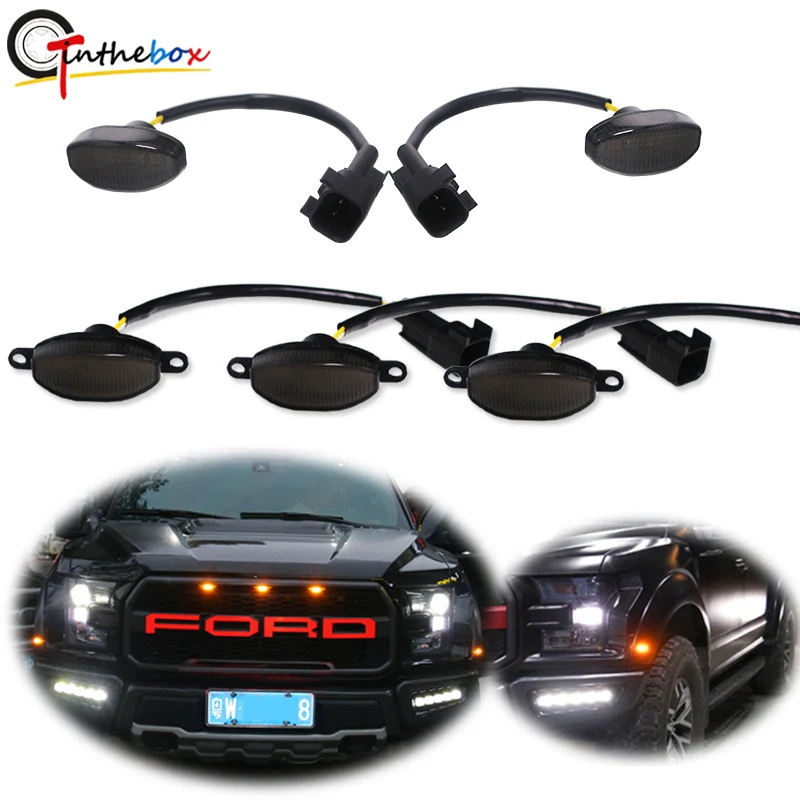 

Gtinthebox Car Amber/White LED For 2010-2014 Ford Raptor Front Grille Running Lights and Front Fender Flare Side Marker Lights