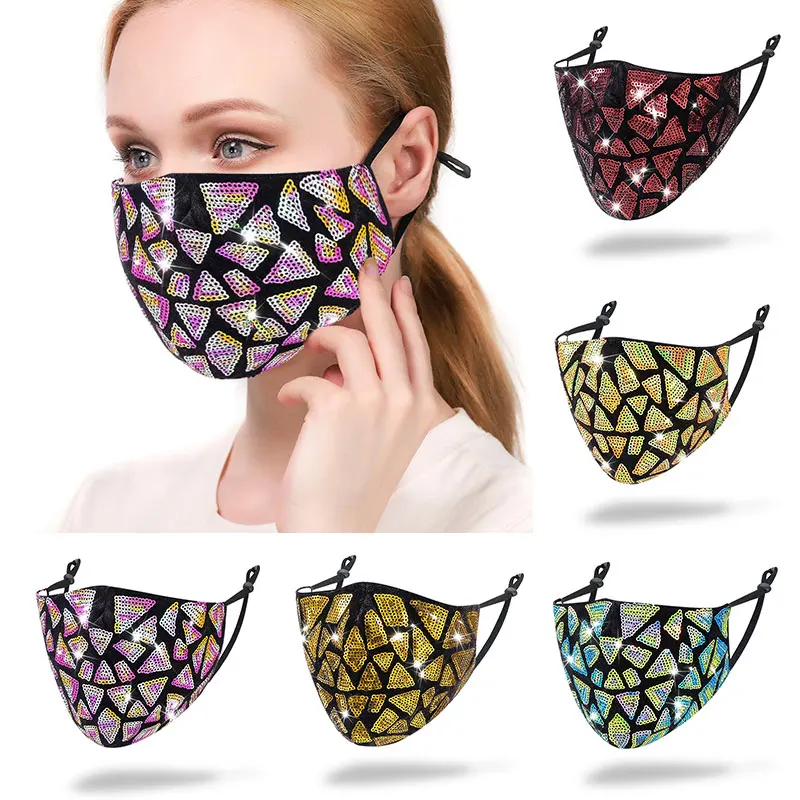 Новая красочная Геометрическая квадратная блестящая хлопковая маска для женщин