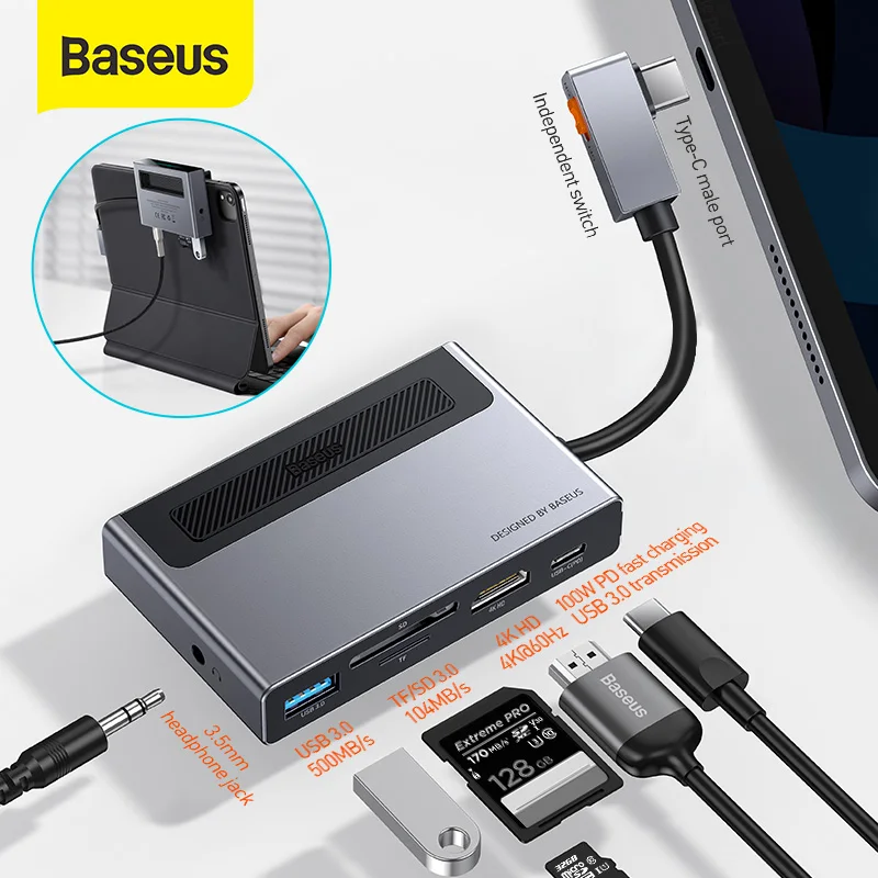 USB-концентратор Baseus 6 в 1 USB 3 0 HDMI для планшетов MacBook Pro Huawei | Компьютеры и офис