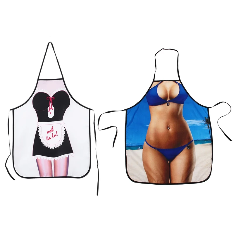 

2 Pcs Fully Adjustable French Maid Apron,One Size Fits Most-Blue + White & Black + White
