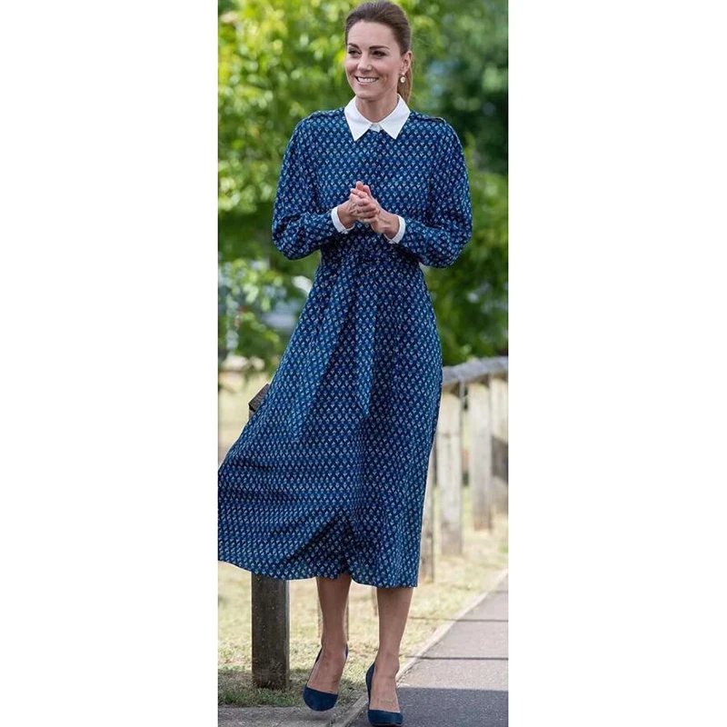 Платье принцессы Кейт Мидлтон 2021 женское платье с отложным воротником длинными