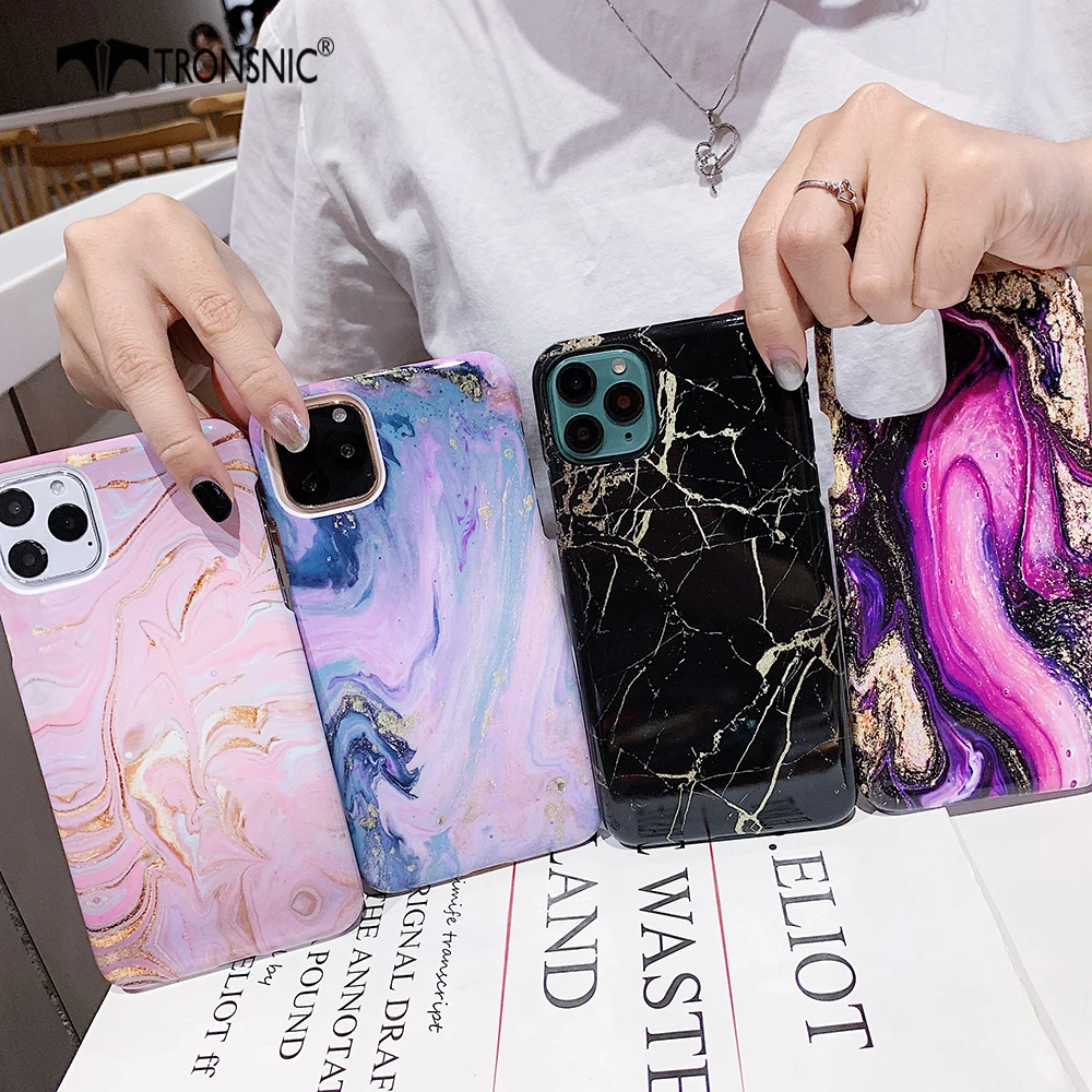 Мраморный золотой чехол для телефона iPhone 11 Pro Max XR XS MAX твердый черный фиолетовый