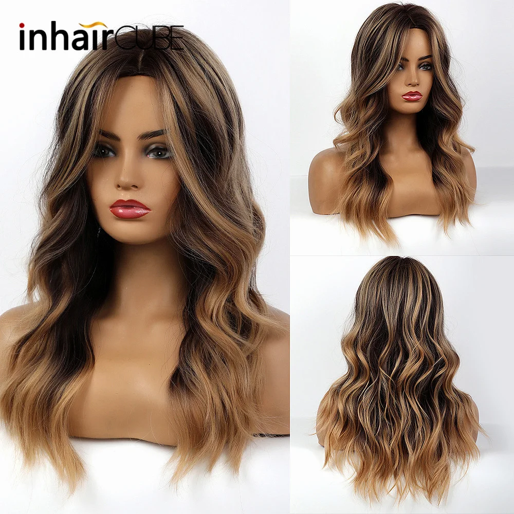 Inhaircube парик Ombre коричневый до блондинка синтетические парики для черно-белых