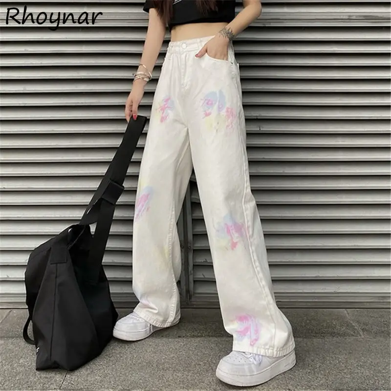 

Jeans Women Tie Dye Design Streetwear College Harajuku Denim New Arrive Wide Leg Trousers All Match Breathe Fashion Leisure Ins