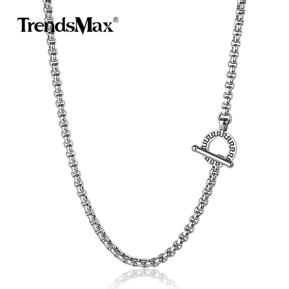 Trendsmax мужское женское ожерелье 4 мм звено коробки из нержавеющей стали Серебряное колье цепочка 18-36 дюймов DIY модное ювелирное изделие TNS002