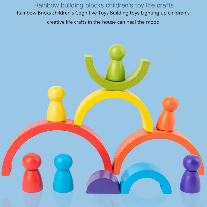 

Wooden Rainbow Building Block Toy Montessori Education DIY Creative Toy Building Block Balance Block Mathematics Toddler Toy