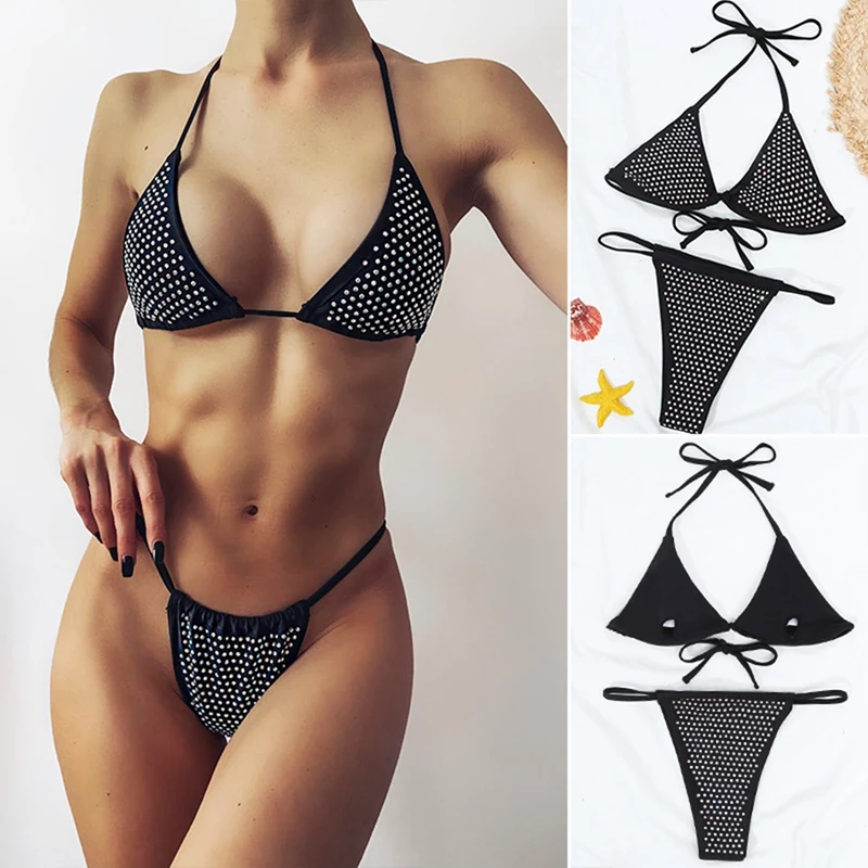 

Swimming Suit for Women Diamond Swimsuit Halter Bandage Separate Swimsuit Brazilian Beachwear Female Bikiini