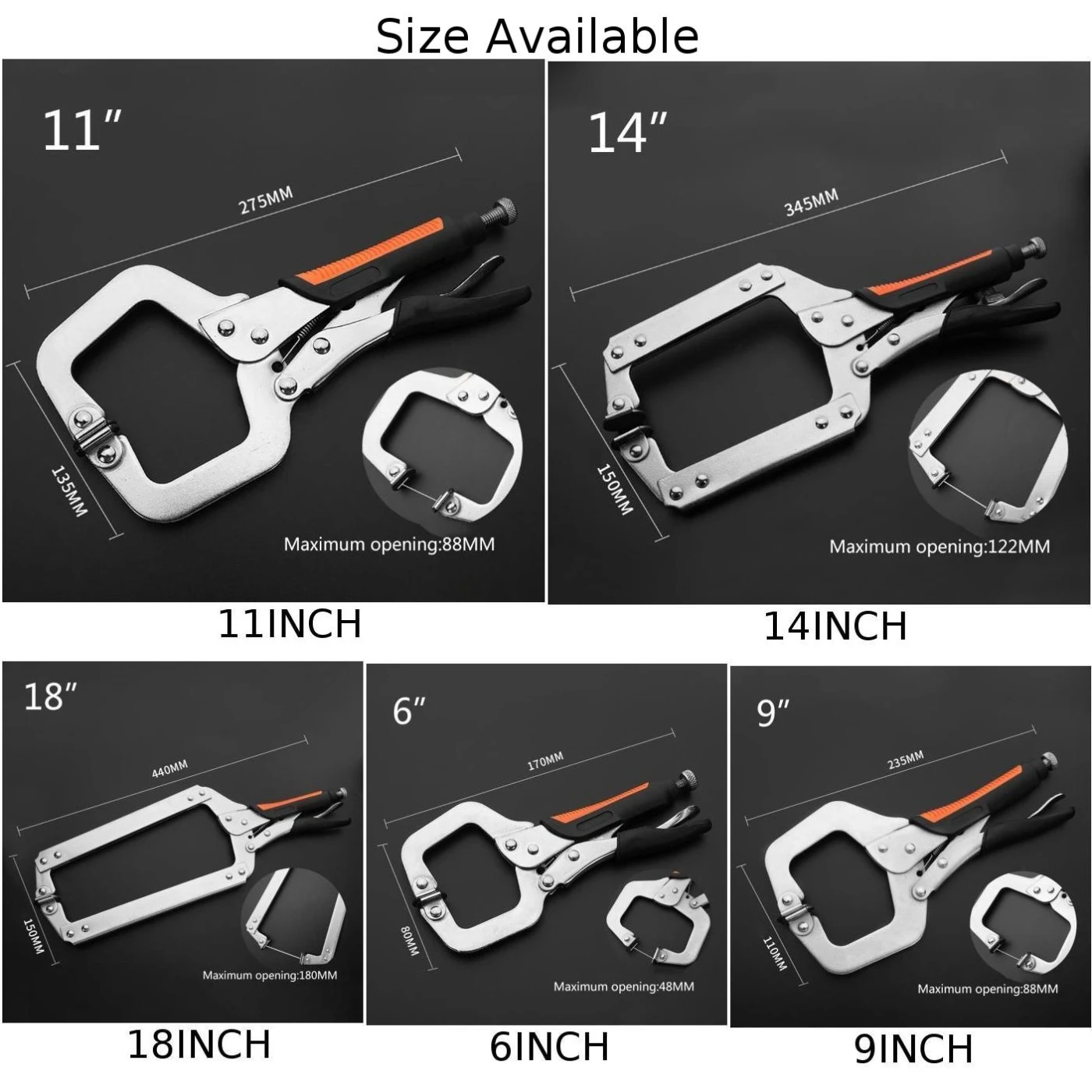 

C Type Vigorous Pliers 6/9/11/14/18 Inch Locking Positioning Square-nose Pliers