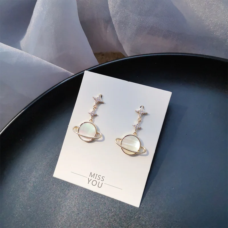 

Fashionable 925 Silver Needle Planet Little Saturn Stud Earrings Temperament Trendy Earrings Rear Hanging Earrings Earrings