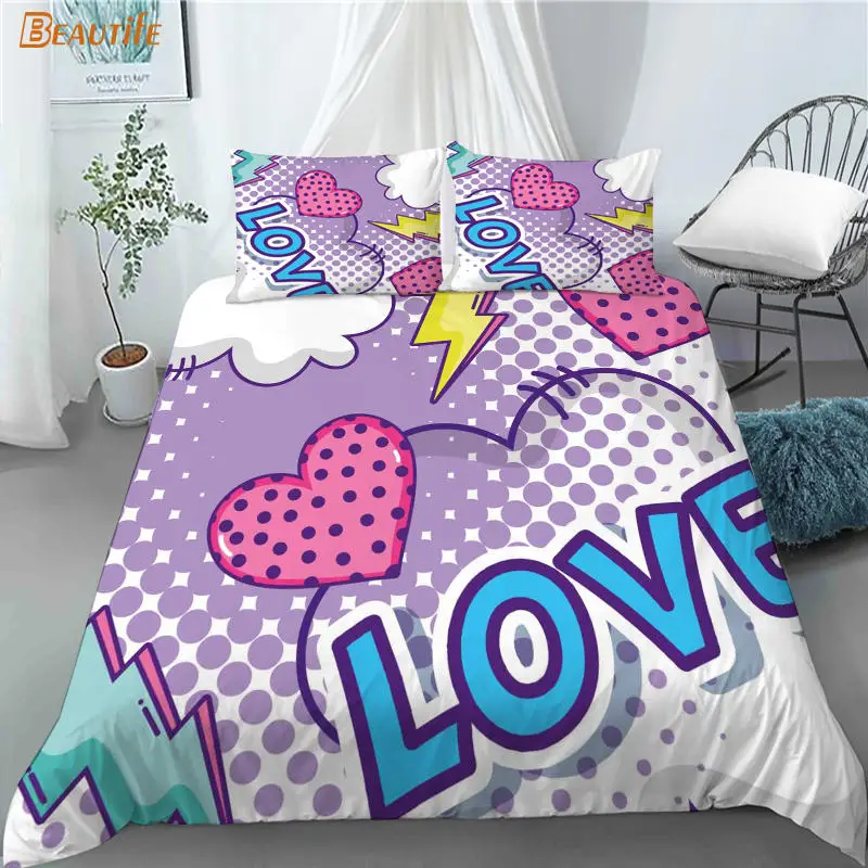

3D Print Pop Art Style Bedding Set Duvet Cover Bedclothes 180X200CM 180X220CM Comforter Cover With Pillowcase For Kid Home