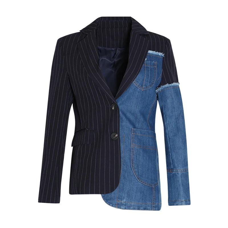 Женский блейзер CHICEVER Осенний в полоску с длинным рукавом и отложным