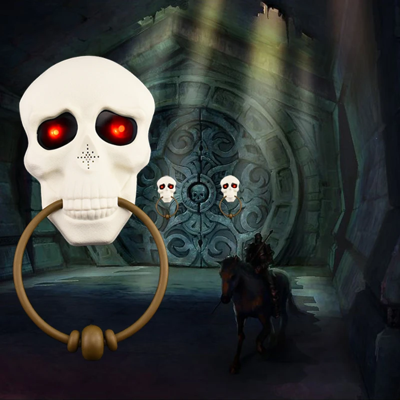 Дверной звонок в виде черепа на Хэллоуин страшный светящийся глаза красный