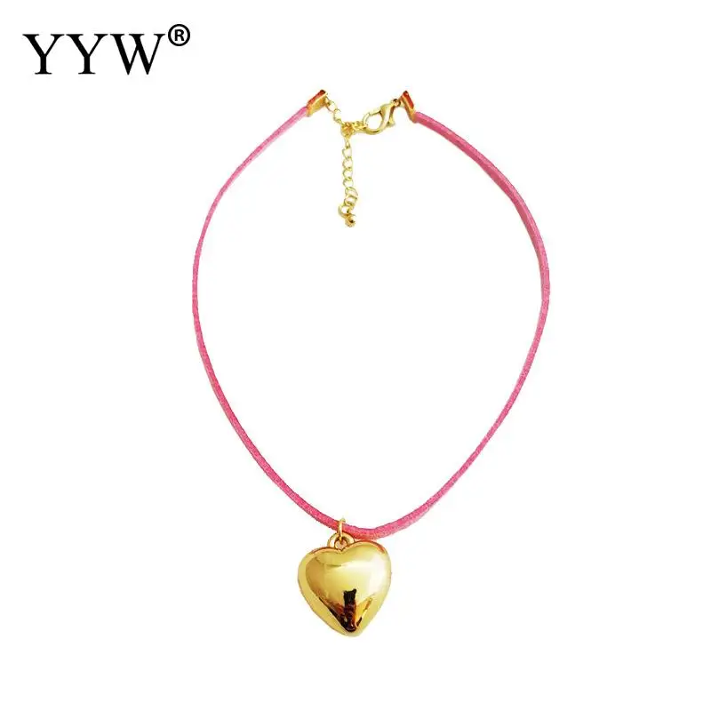 YYW розовое Золотое сердце кулон колье ожерелье для девочек Женский нейлоновый