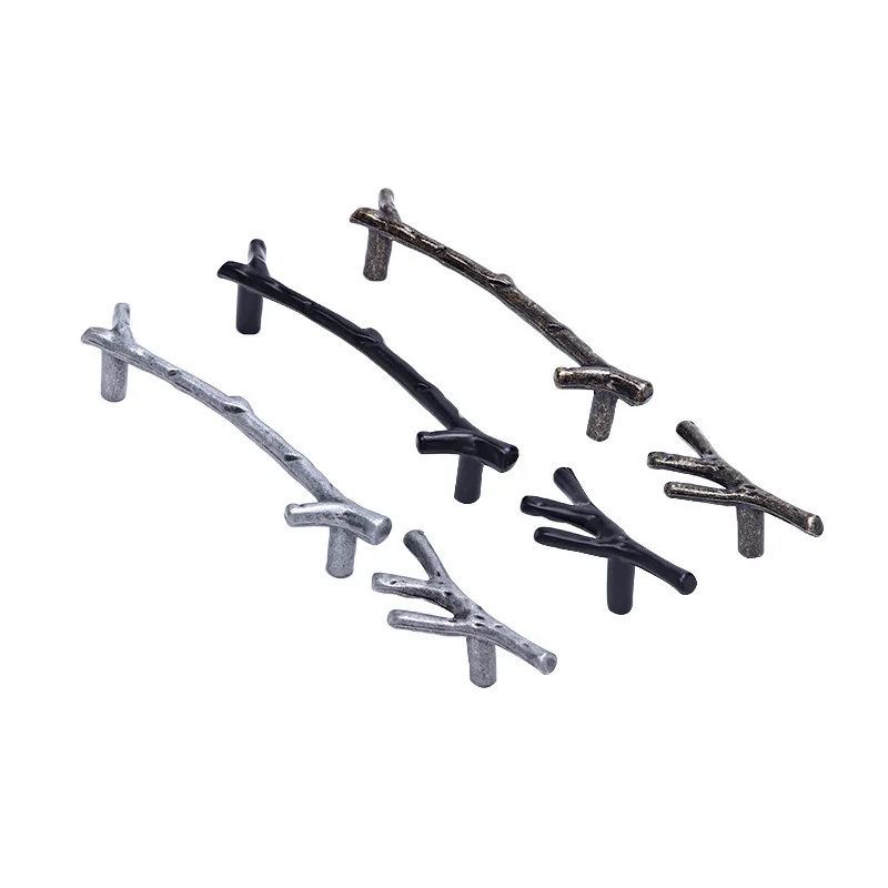 Креативная ручка для мебели в виде ветки дерева ручки ящиков стиле ретро черные