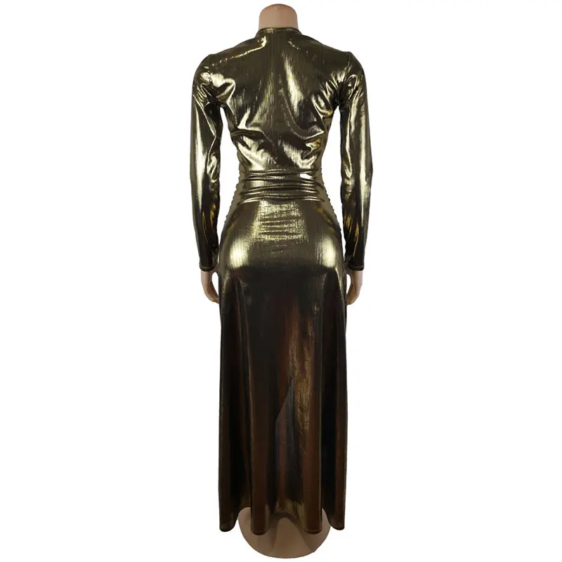 

Women's Long Sleeve Metallic Dress Sparkly Shiny Maxi Dresses Bodycon Club Party FS99