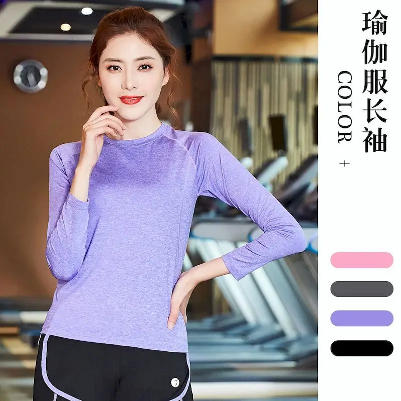 

Women Yoga T-shirts O-neck Long-sleeved Sports Tanks Top Running Fitness Tights Gym Clothing Seamless Elastic Fashion Exercise