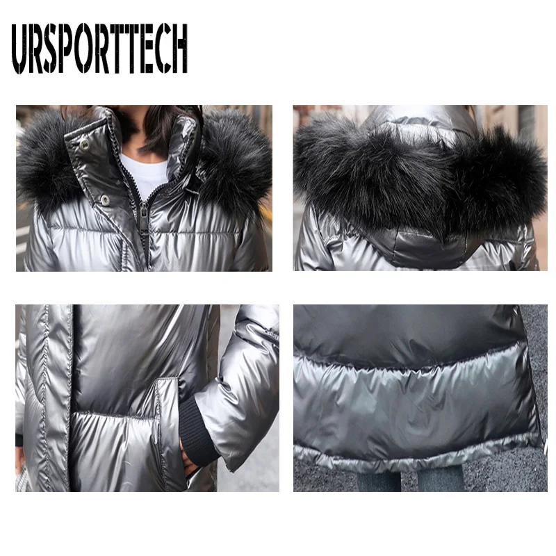 Faux Fur Hooded Winter Jacket Women Long Parka Thicken Warm Ladies Puffer Coat Women Warm Glossy Parkas Mujer Casaco Jacket