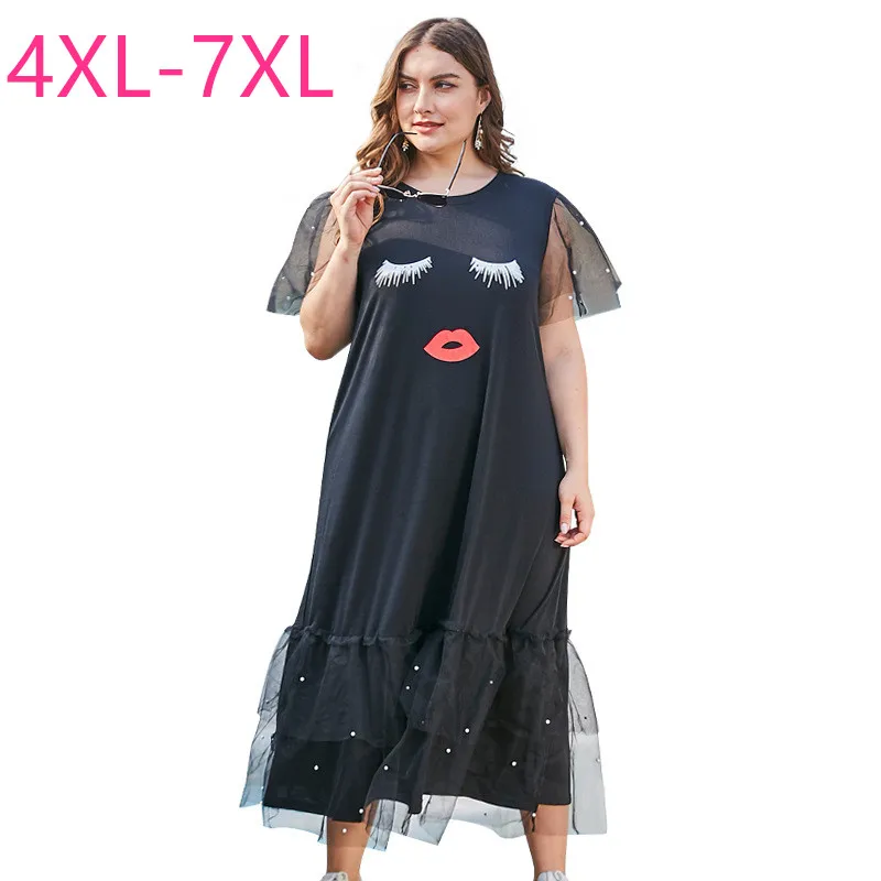 Новое летнее платье средней длины большого размера для женщин с коротким рукавом