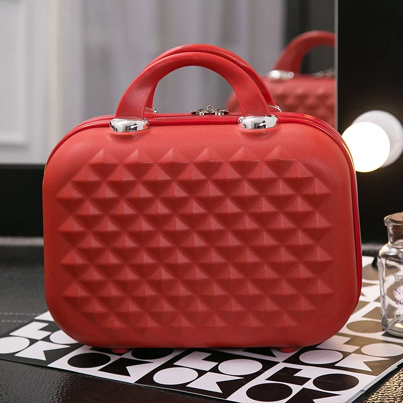 14 Inch Makeup Suitcase Women Designer Luggage Handbag Travel Bag Diamond Pattern Make-up Box Small Travel Storage Box