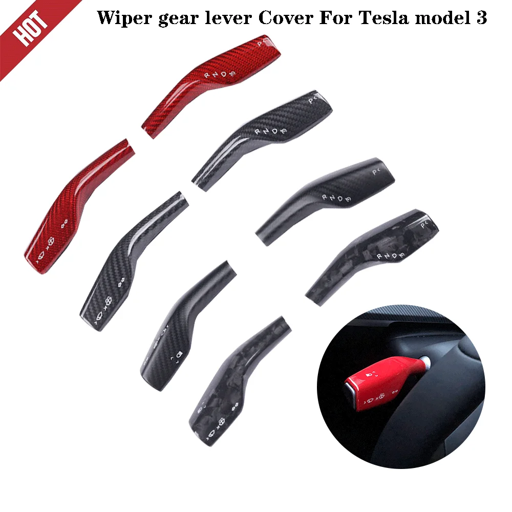 

2X Carbon Fiber Pattern wiper gear lever gear decorative stickers Cover For Tesla Model 3 Model Y