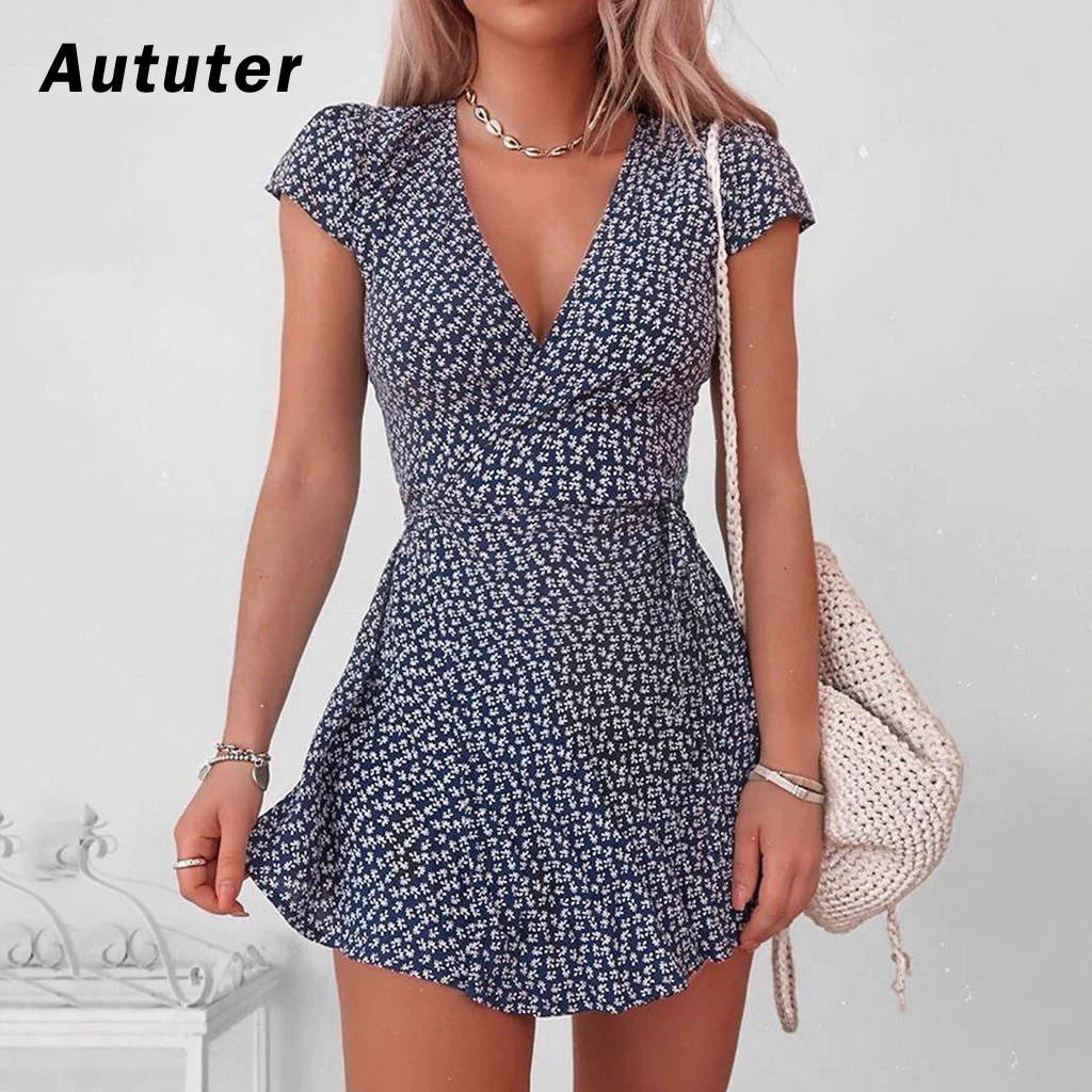 Женское летнее мини-платье с цветочным принтом винтажные богемные платья в стиле