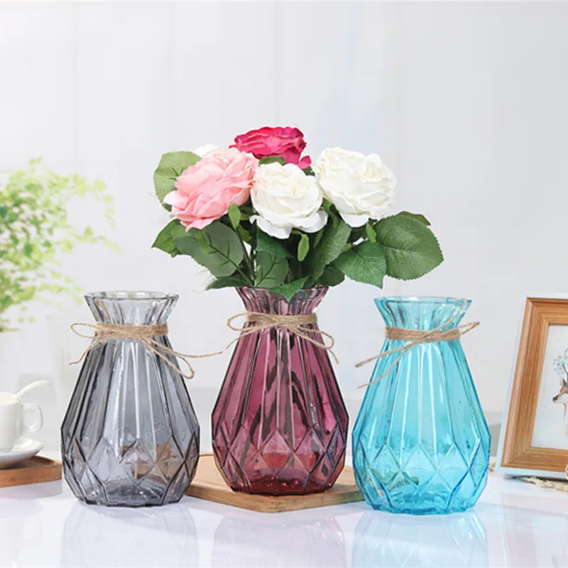 Цветная стеклянная ваза для цветов декоративная гостиной и стола сухая