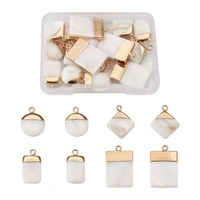 16pcsbox natural freshwater shell pendants flat round rectangle rhombus shell charms fashion jewelry accessories