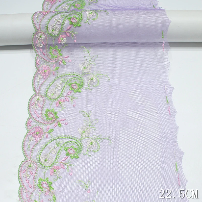 

27Yards Purple Mesh Tulle Lace Trim Green Edge For Garment Bra Lingerie Underwear Garter Sewing Fabric High Quality 22.5cm