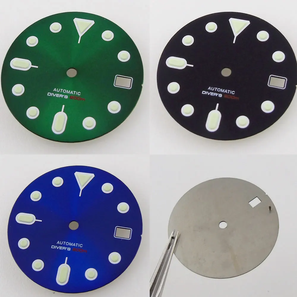 

BLIGER Steel Nologo Green/Blue/Black 29mm Watch Dial Green Luminous Dial fit NH35A Date Display